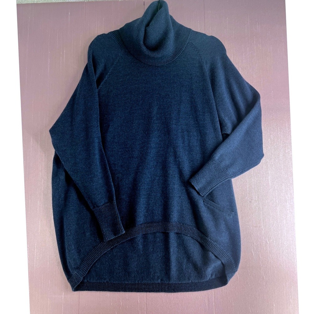 Eileen Fisher Italian Merino Wool Chic Turtleneck Oversized Sweater Navy Blue XS - Picture 7 of 10